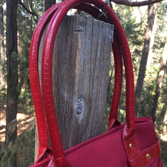 Cherry red  canvas ,Structured handle nylon  vintage nylon  vintage shoulder bag - Picture 5 of 16
